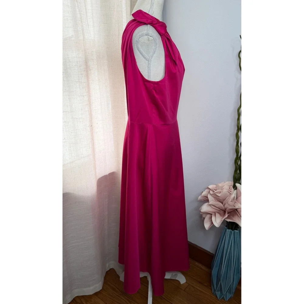 NWT Kate Spade Poplin One Shoulder Sabrina Dress Bow Midi Pink Rosa Plum Size 10